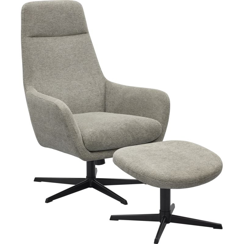 Draaifauteuil Lova met voetenbank in stof Mito