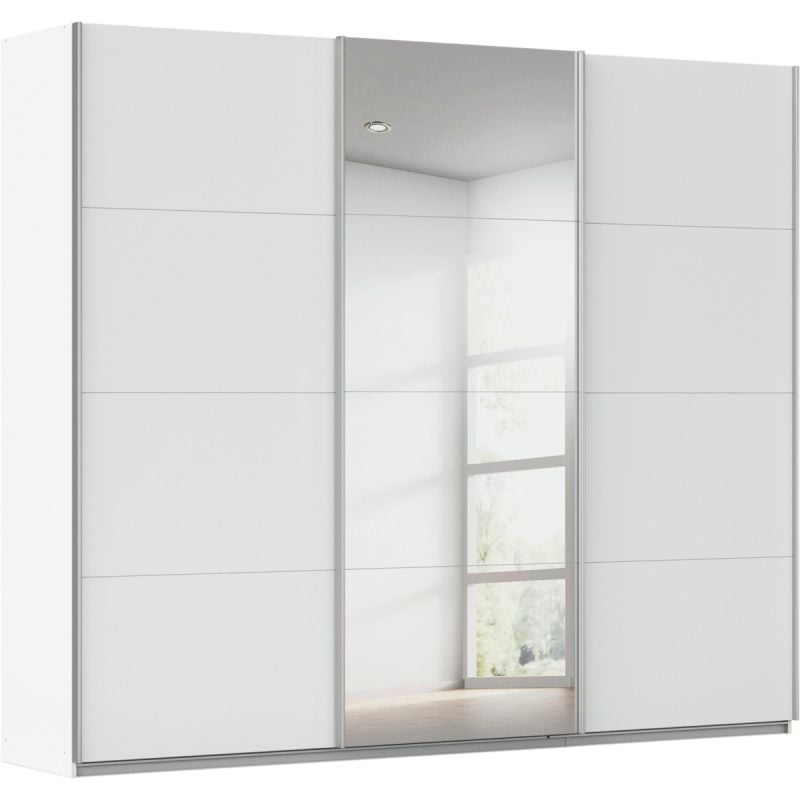 Kledingkast Kick 271 x 229 cm Alpinewit met 1 spiegeldeur en aluminiumkleur greeplijst