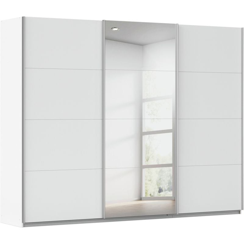 Kledingkast Kick 271 x 210 cm Alpinewit met 1 spiegeldeur en aluminiumkleur greeplijst