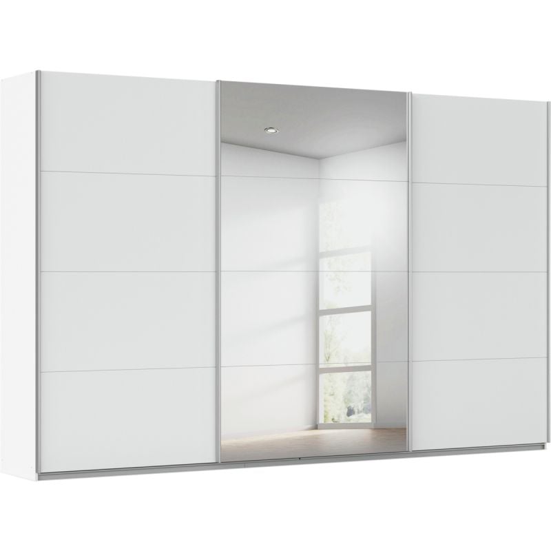 Kledingkast Kick 360 x 229 cm Alpinewit met 1 spiegeldeur en aluminiumkleur greeplijst