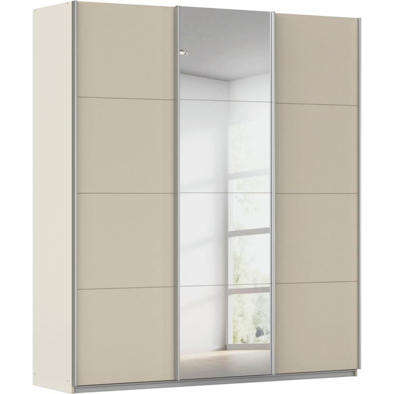 Kledingkast Kick 203 x 229 cm Champagne met 1 spiegeldeur en aluminiumkleur greeplijst