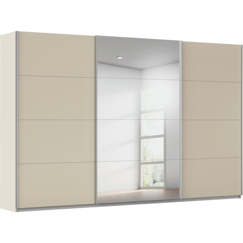 Kledingkast Kick 360 x 229 cm Champagne met 1 spiegeldeur en aluminiumkleur greeplijst